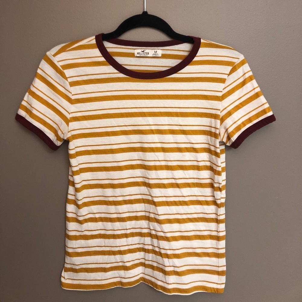 mustard yellow and white striped tee